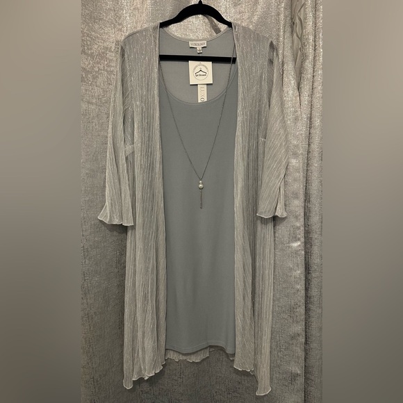 Luxology Dresses & Skirts - Luxology Dress with attached duster & Silver-Tone Necklace w/Ivory Pearl Tassel